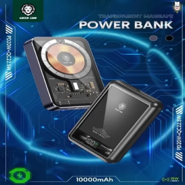 خرید اینترنتی Green power bank Transparent Magsafe 10000mAh