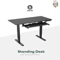 green standing desk with keyboard tray