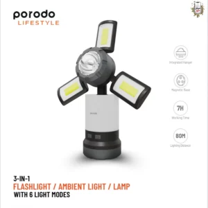 چراغ قوه 3در1 با 6 حالت نور پرودو Porodo 3in1Flashlight/Ambient Light/Lamp With 6 light Modes