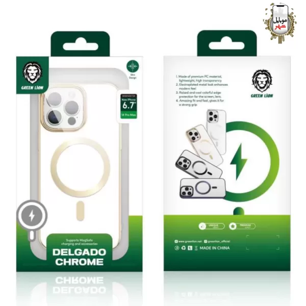 قاب مک سیف دار دلگادو کروم گرین Green Delgado Chrome Magsafe Case 14Pro/14Pro Max