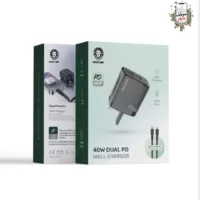 شارژر دوگانه 40 واتی با کابل تایپ سی به لایتنینگ گرین Green 40W Dual PD Wall Charger Type-c to Lighning Cable GL-WC08