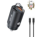 شارژر فندکی خودرو دو پورت رینگ شارژ با کابل تایپ سی به تایپ سی گرین Green Ring Charge Dual Port Car Charger PD 36w With C To C Cable