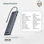 Green 12-in-1 4K HDMI Ethernet USB-C Hub ovdn